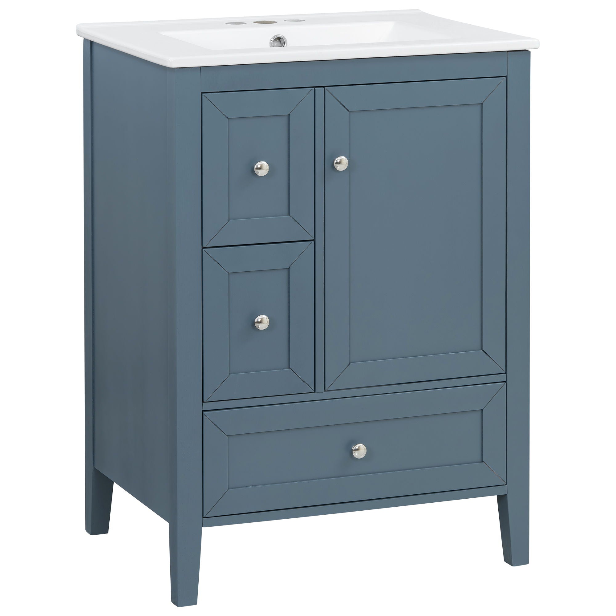 Modern Bathroom Vanity With Sink, Soft Close Drawers &amp; Door, Storage Rack