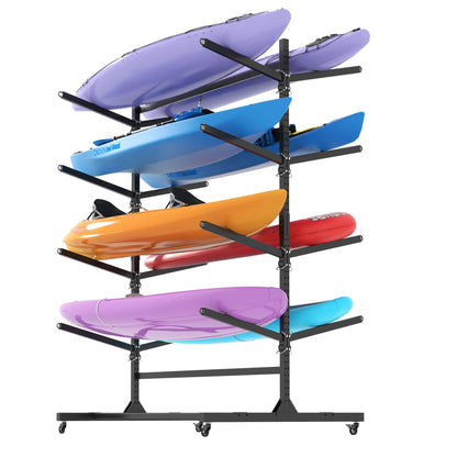 Freestanding Kayak Storage Rack With Lockable Wheels For Kayak, Canoe, Sup &amp; Surfboard