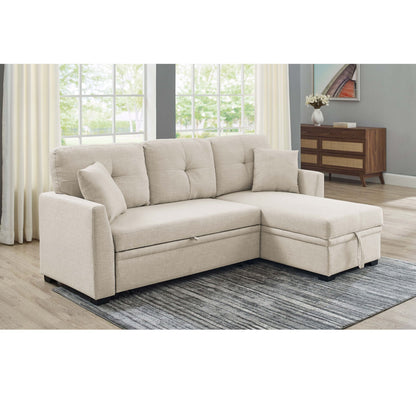 Upholstered Sectional &amp; Pull Out Bed And Chaise Storage - Almond