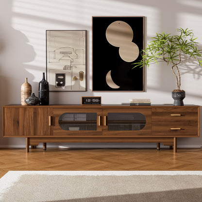 Modern TV Stand With Fluted Glass Doors &amp; 2 Drawers