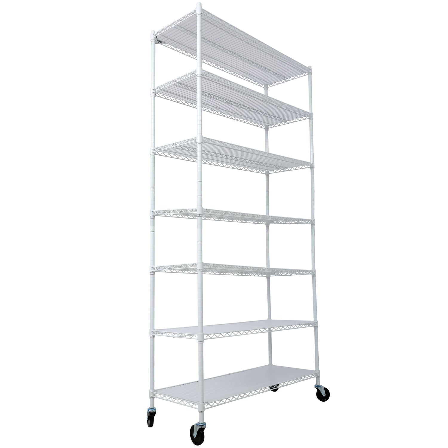 7 Tier Metal Shelf Wire Shelving Unit, 2450Lbs Heavy Duty Adjustable Storage Rack With Wheels &amp; Shelf Liners For Closet Kitchen Garage Basement Commercial Shelving