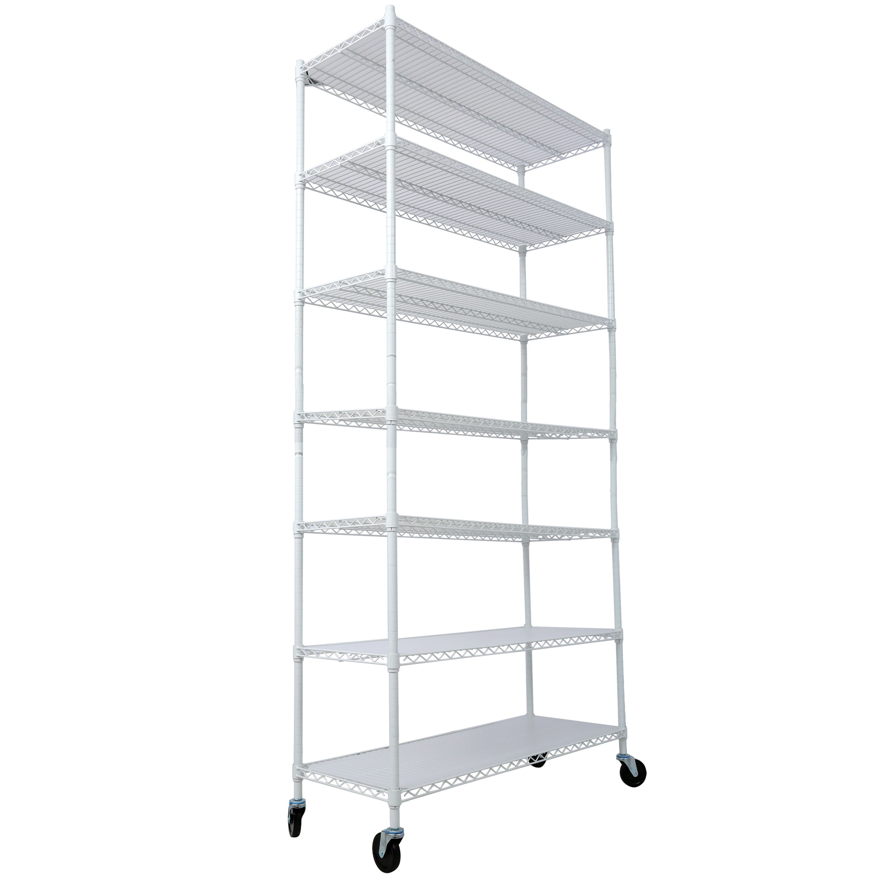 7 Tier Metal Shelf Wire Shelving Unit, 2450Lbs Heavy Duty Adjustable Storage Rack With Wheels &amp; Shelf Liners For Closet Kitchen Garage Basement Commercial Shelving