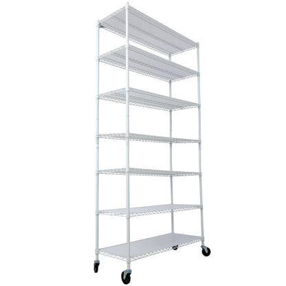 7 Tier Metal Shelf Wire Shelving Unit, 2450Lbs Heavy Duty Adjustable Storage Rack With Wheels &amp; Shelf Liners For Closet Kitchen Garage Basement Commercial Shelving