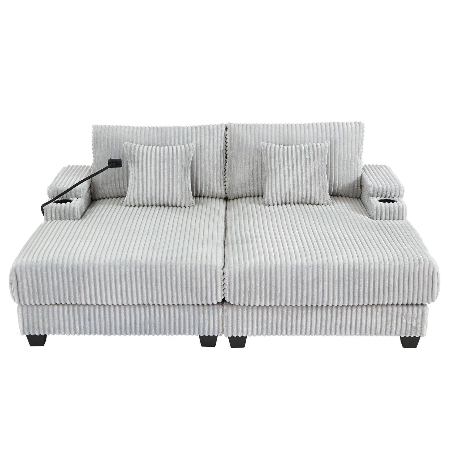 Modern Chaise Sofa With Adjustable Backrest, Cup Holders, Phone Holder &amp; Storage Compartments For Living Room
