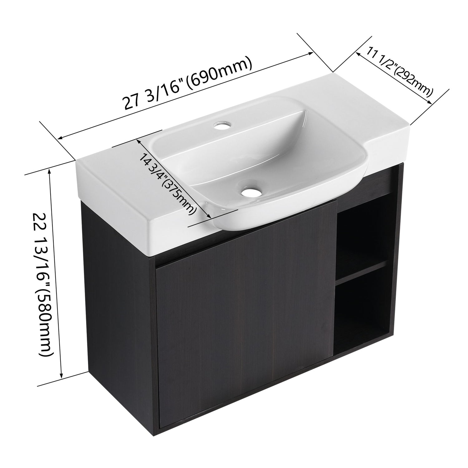Wall Mounted Bathroom Vanity With Sink, Soft Close Door