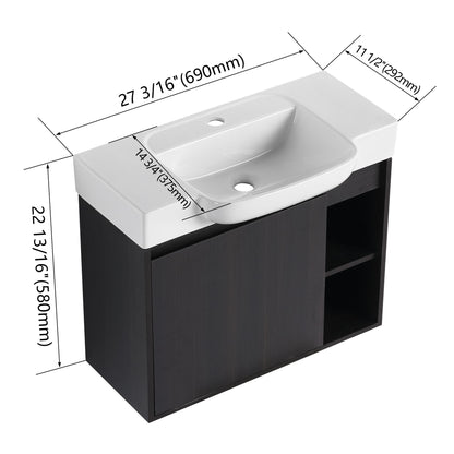 Wall Mounted Bathroom Vanity With Sink, Soft Close Door
