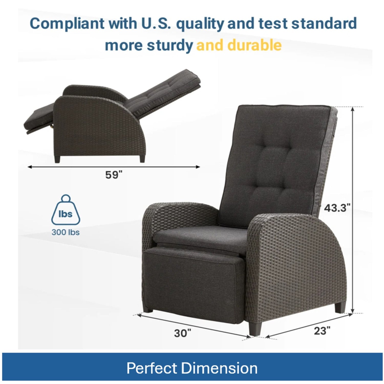Adjustable Outdoor Lounge Chair, Plush Cushions &amp; Extendable Footrest - Gray