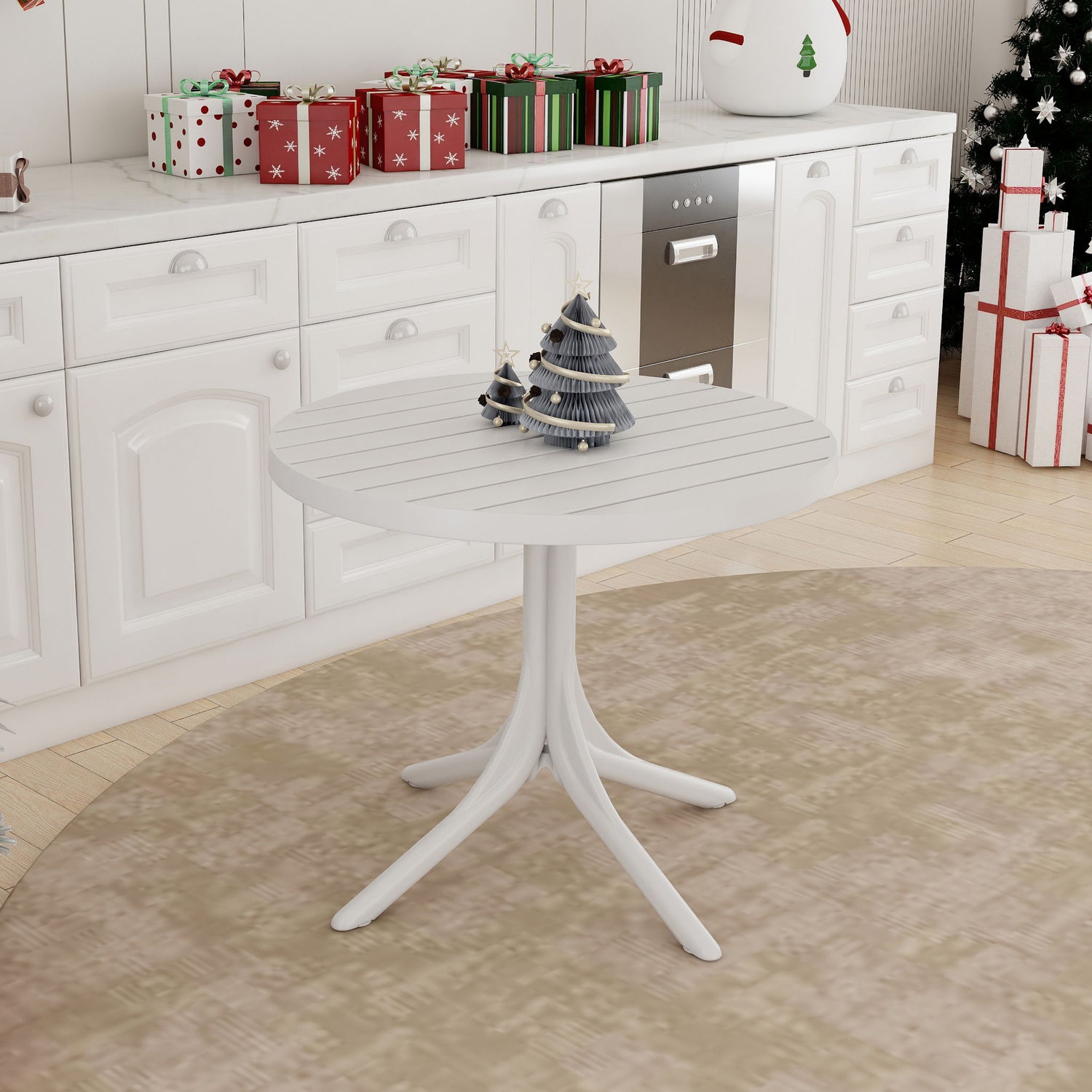 Modern Round Table, Waterproof, UV Resistant And Durable - White