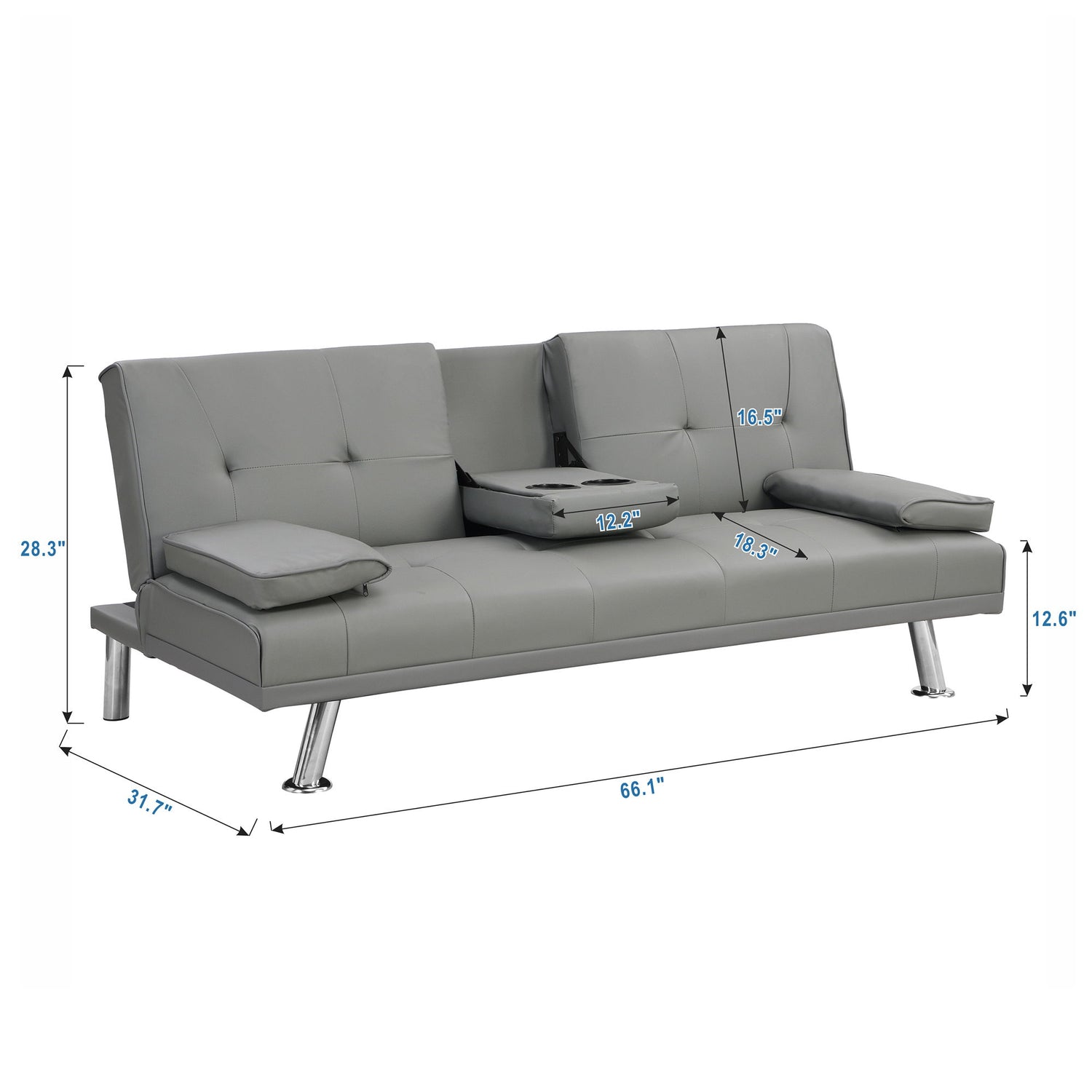 Modern Sofa Bed With Armrest 2 Holders, Wood Frame &amp; Stainless Leg