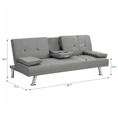 Modern Sofa Bed With Armrest 2 Holders, Wood Frame &amp; Stainless Leg