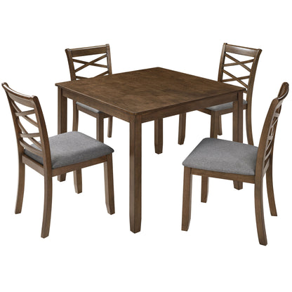 5 Piece Dining Table Set &amp; 4 Chairs - Walnut