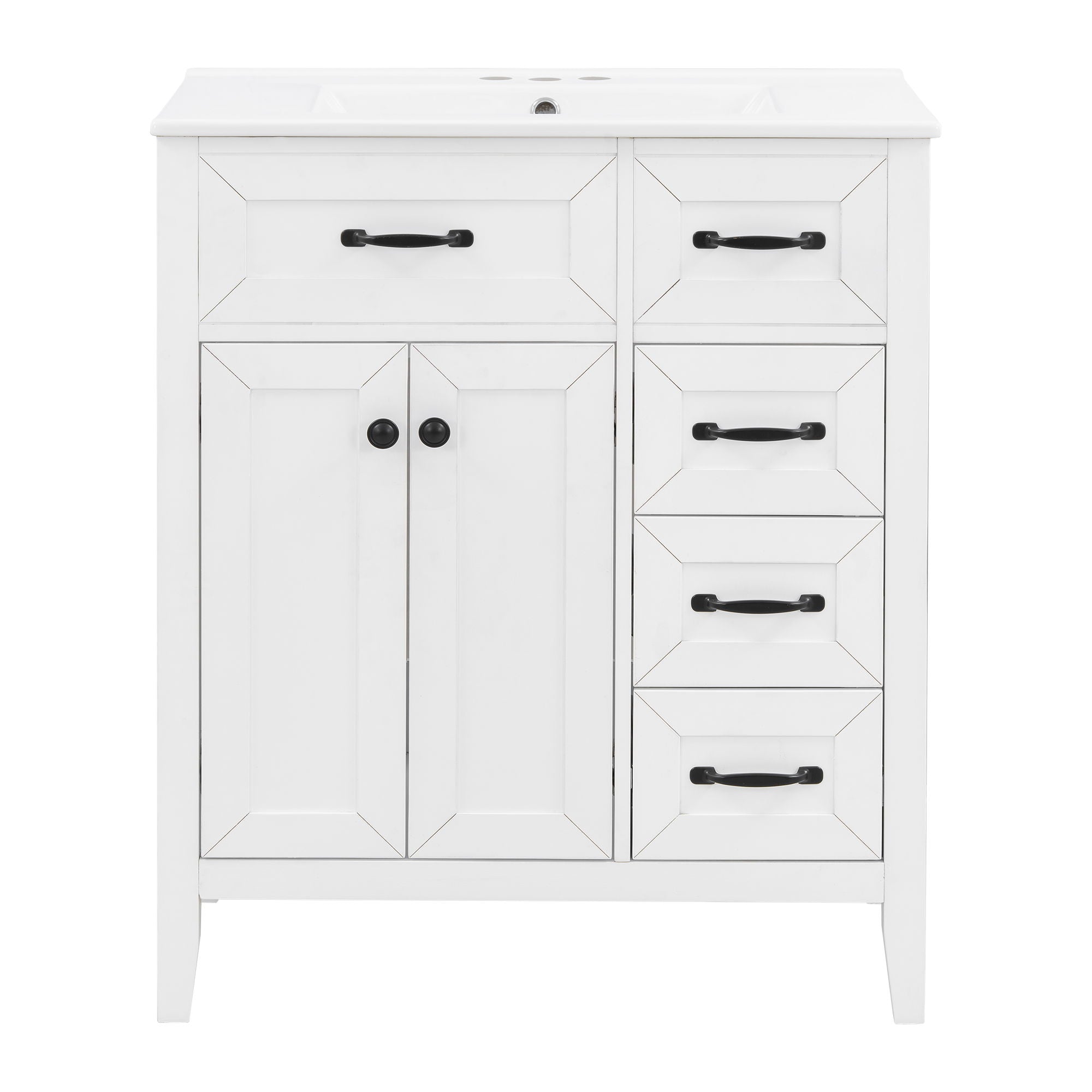 Bathroom Vanity With Sink, Freestanding Design, Soft Close Doors &amp; Drawers - White