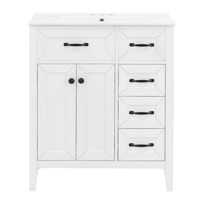 Bathroom Vanity With Sink, Freestanding Design, Soft Close Doors &amp; Drawers - White