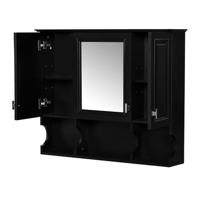 Wall Mounted Bathroom Medicine Wall Cabinet With Mirror &amp; Open Shelves