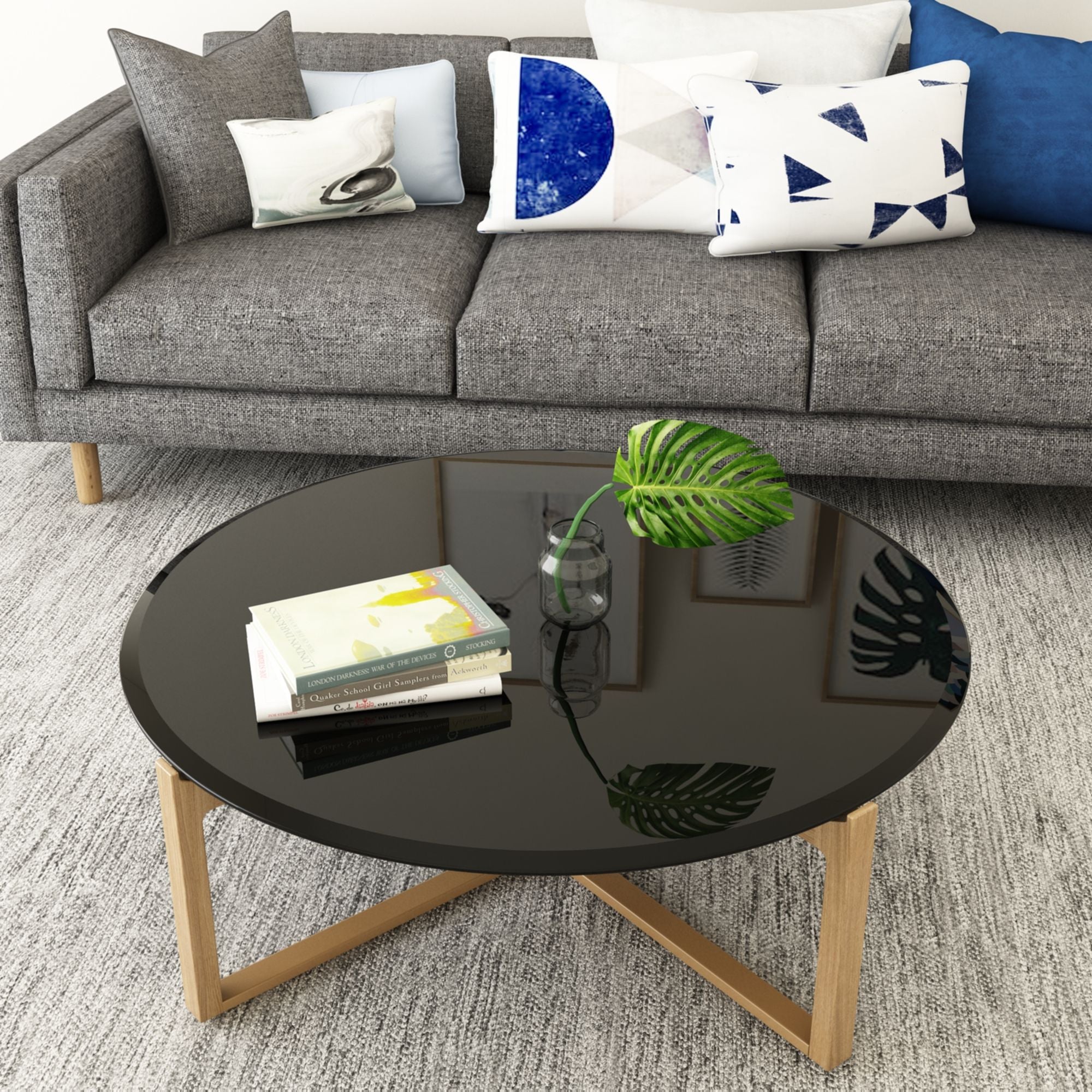 38.6&quot; Round Tempered Glass Table Top Glass Beveled Polished Edge
