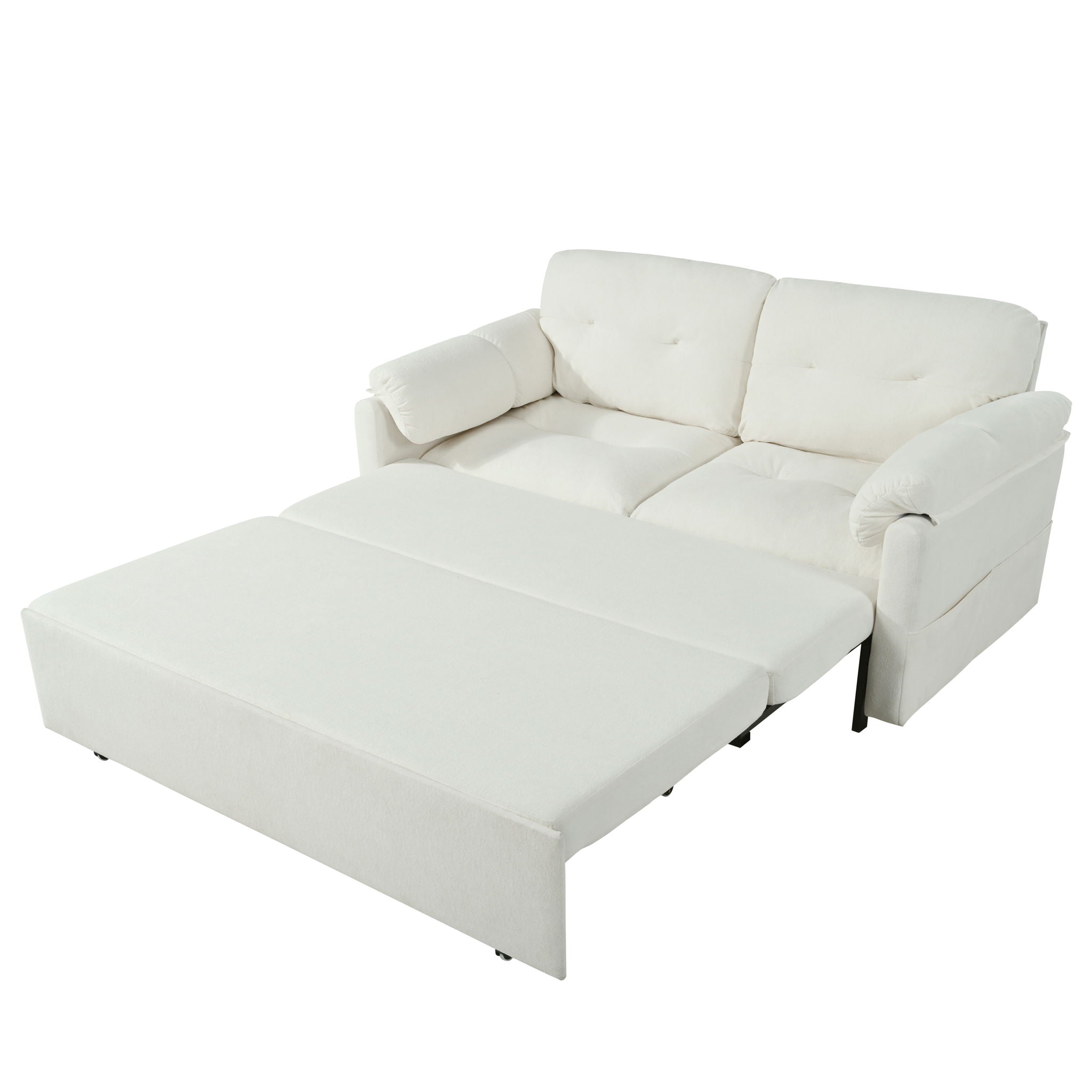 Modern Convertible Sleeper Sofa Bed With Pull-Out Queen Design, Side Storage &amp; Thick Cushions