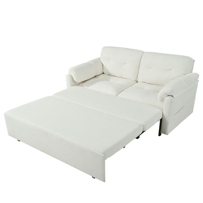 Modern Convertible Sleeper Sofa Bed With Pull-Out Queen Design, Side Storage &amp; Thick Cushions