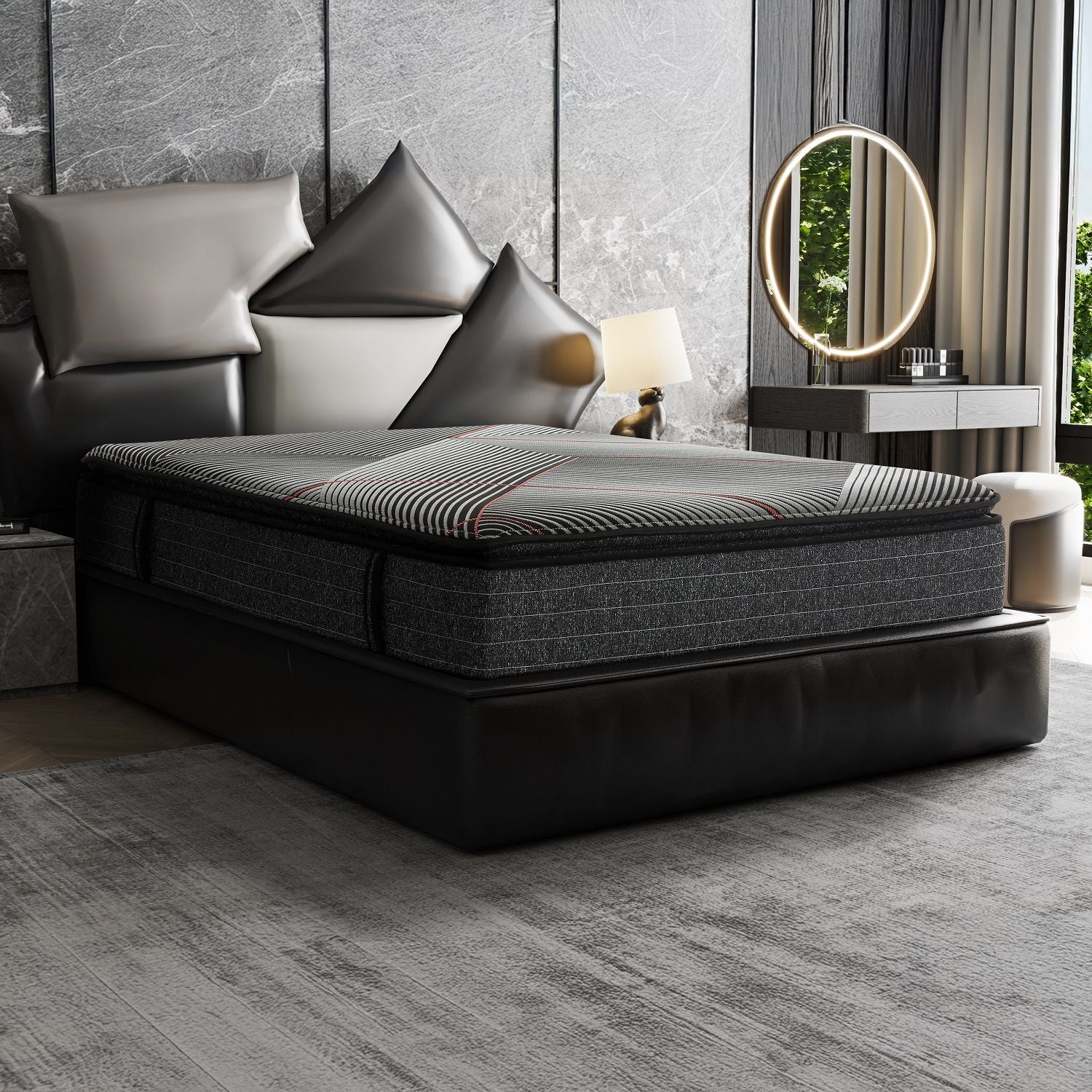 15" Euro Top Gel Memory Foam Hybrid Mattress With Pocket Coils, Cooling &amp; Edge Support - Black - Queen