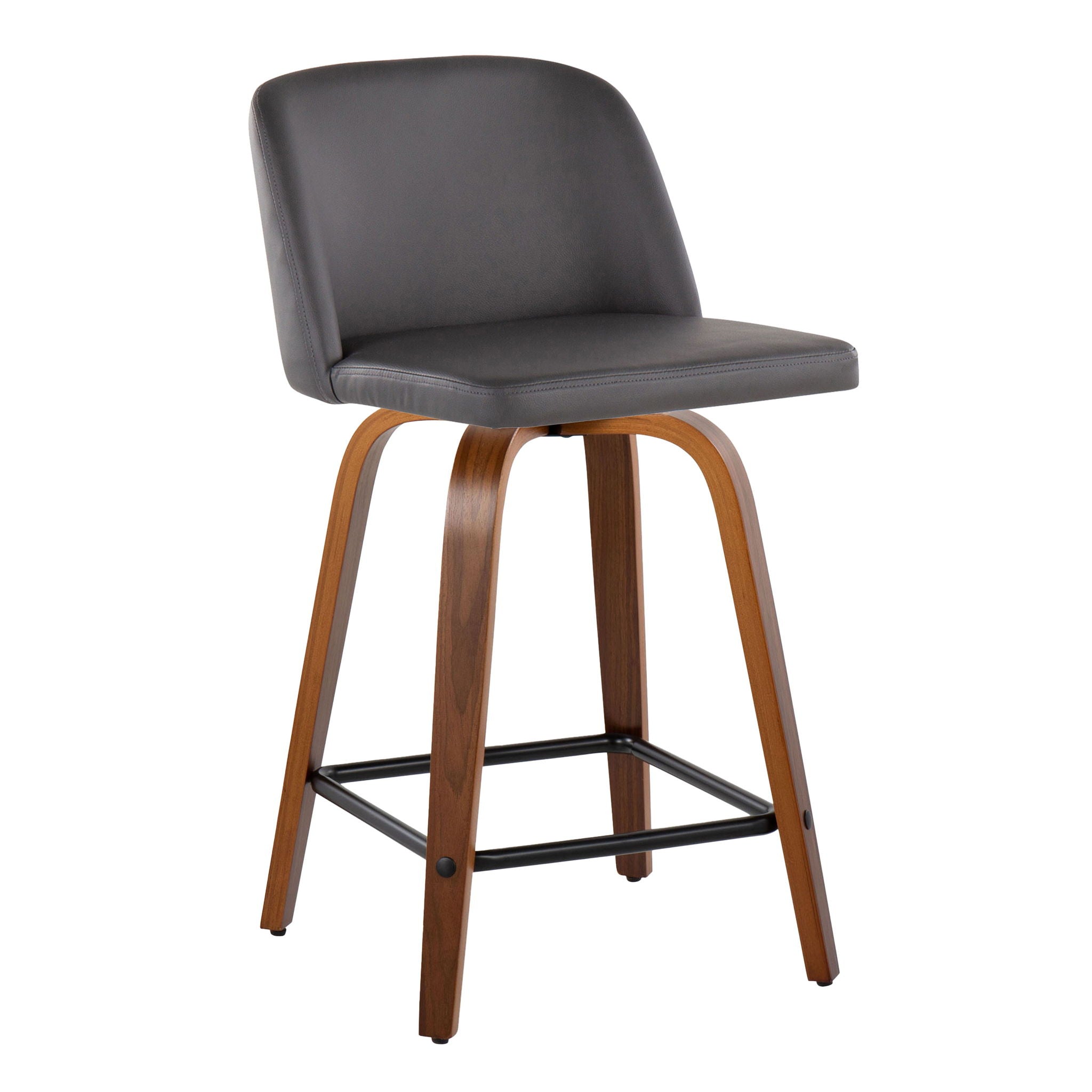 Toriano - Contemporary Fixed Height Counter Stool With Swivel &amp; Square Footrest (Set of 2) - Walnut / Gray
