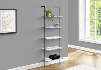 Bookshelf, Bookcase, Etagere, Ladder, 5 Tier, For Office, Marble Look Contemporary &amp; Modern