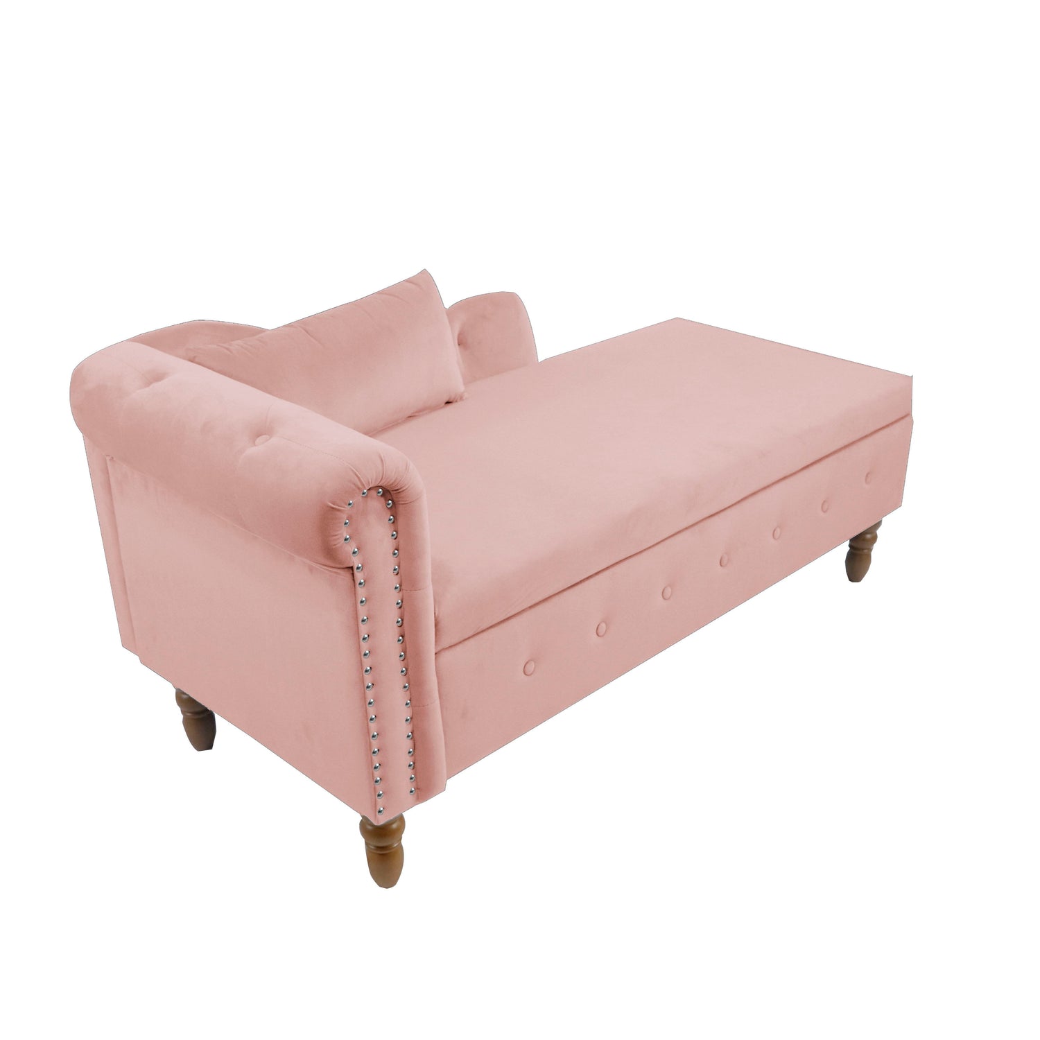 Chaise Lounge Indoor, Velvet Lounge Chair For Bedroom With Storage &amp; Pillow, Modern Upholstered Rolled Arm Chase Lounge For Sleeping With Nailhead Trim For Living Room Bedroom Office