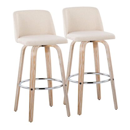 Toriano - Contemporary Fixed Height Barstool With Swivel &amp; Round Footrest (Set of 2)