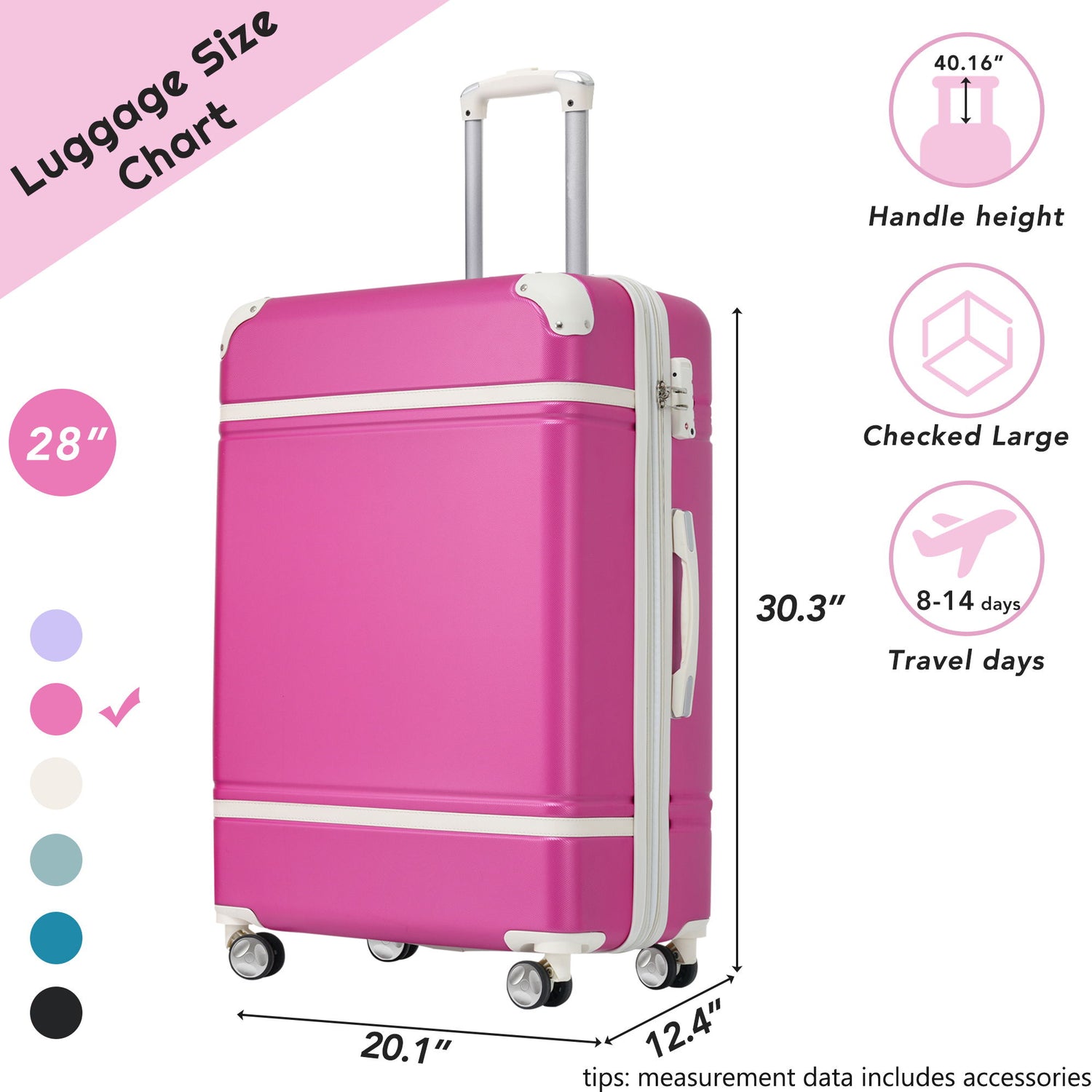 Hardshell Luggage With Tsa Lock, 28&quot; Expandable Lightweight Suitcase With Spinner Wheels, Single Vintage Luggage