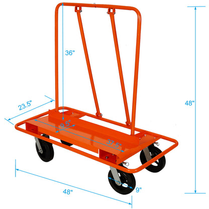 Heavy Duty Drywall Sheet Cart &amp; Panel Dolly With 2400Lbs Capacity, Mold On Rubber Wheels, Steel Construction - Orange