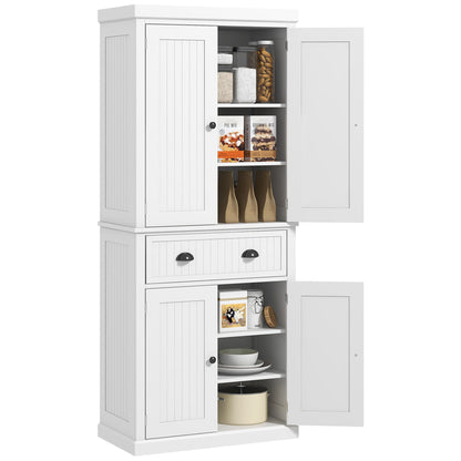 Homcom - 72&quot; Kitchen Pantry, Tall Storage Cabinet, Freestanding Cupboard With Drawer, Doors And Adjustable Shelves - White