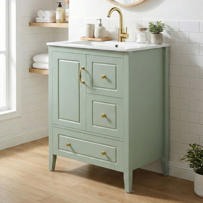 Retro Bathroom Vanity With Sink, Soft Closing Cabinet &amp; Drawers