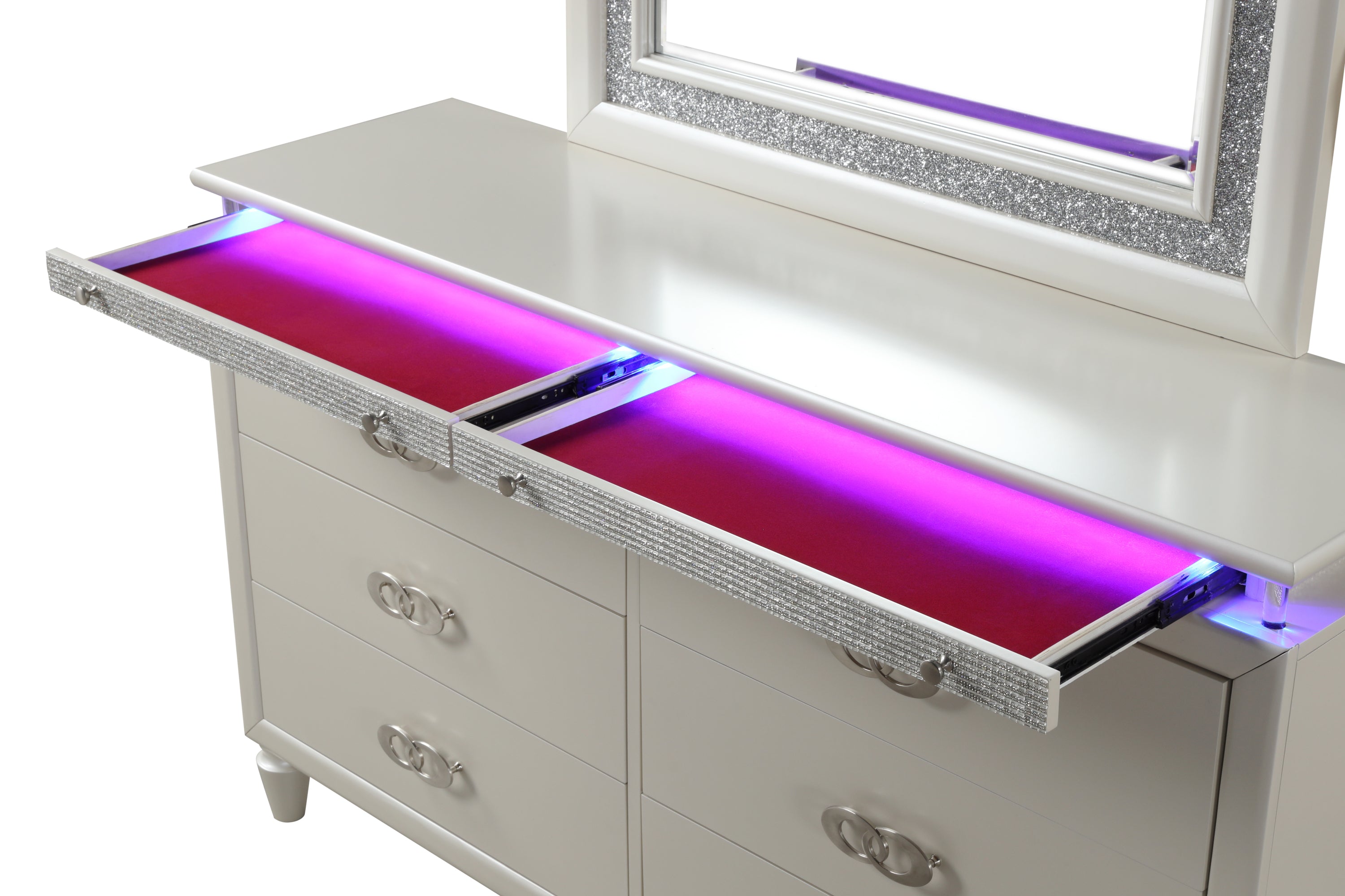 Passion Queen 4 Pc LED Bedroom Set Made with Wood in Milky white