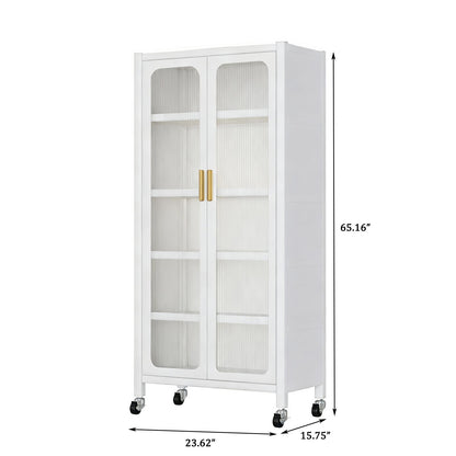 6 Tier Storage Cabinet With Transparent Door, Adjustable Shelves &amp; Wheels