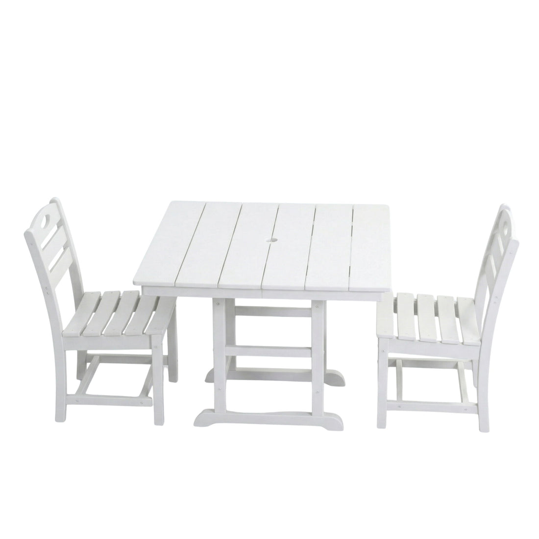 Outdoor Patio Dining Set, Square Table With Umbrella Hole And Armless Chairs