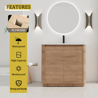 Freestanding Bathroom Vanity With Sink &amp; 2 Soft Close Doors