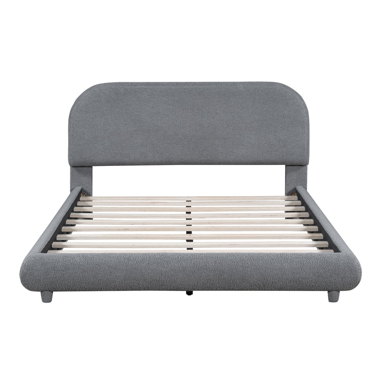 Upholstered Platform Bed With Thick Solid Frame And Stylish Curve-Shaped Design