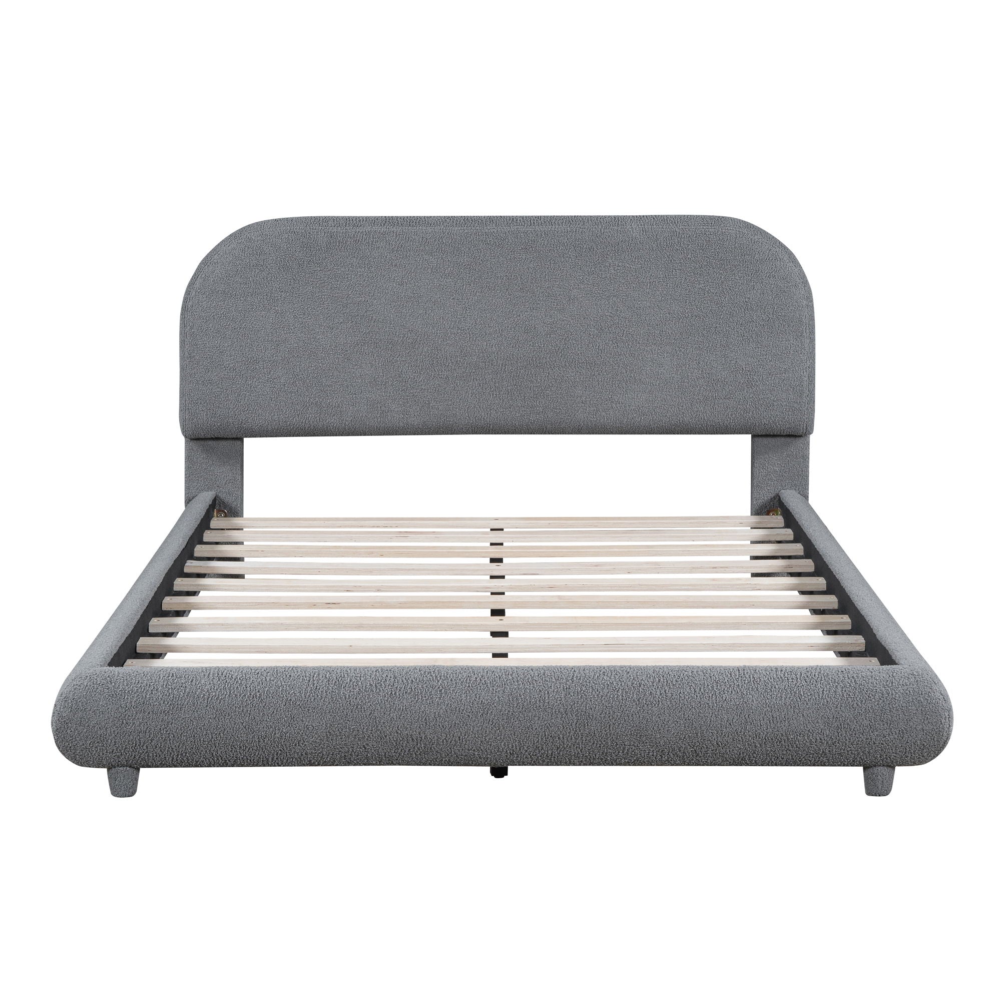 Upholstered Platform Bed With Thick Solid Frame And Stylish Curve-Shaped Design