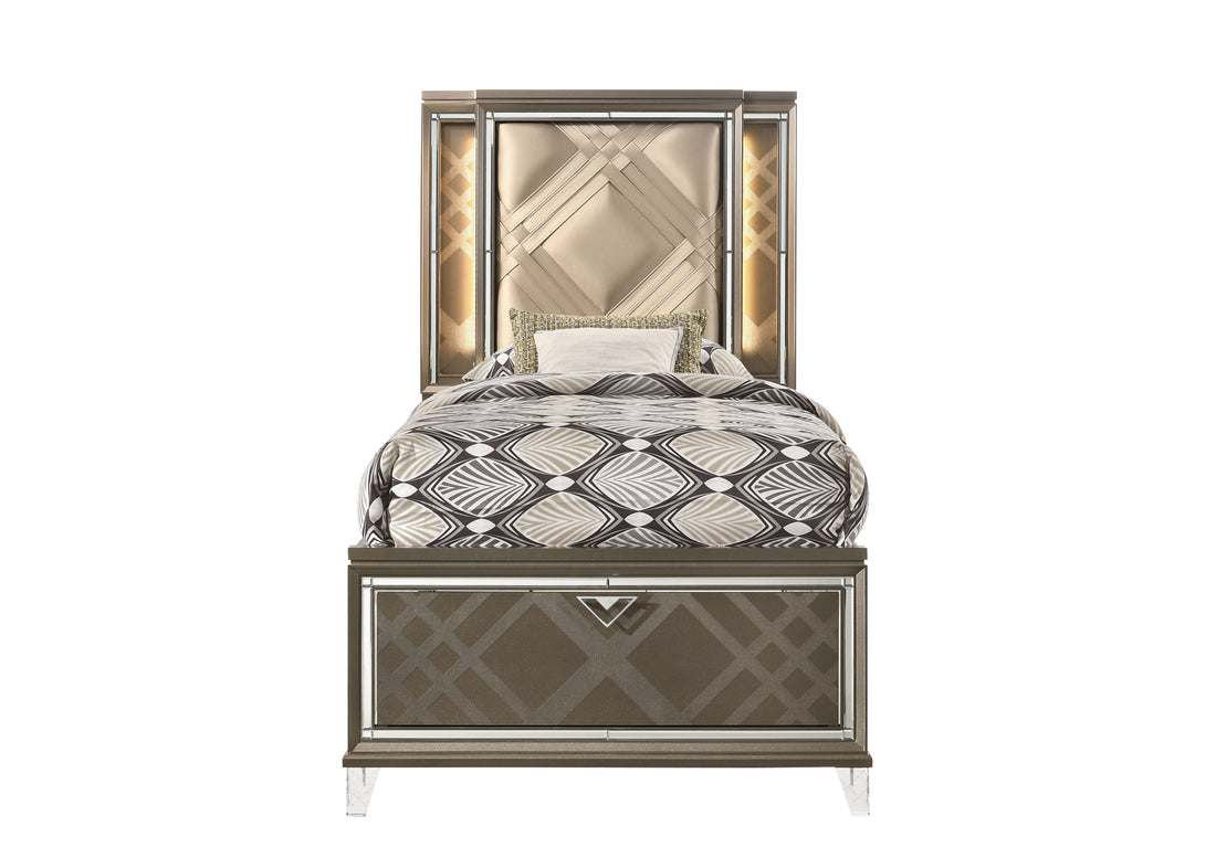 Skylar - Full Bed With LED &amp; Storage - Dark Champagne