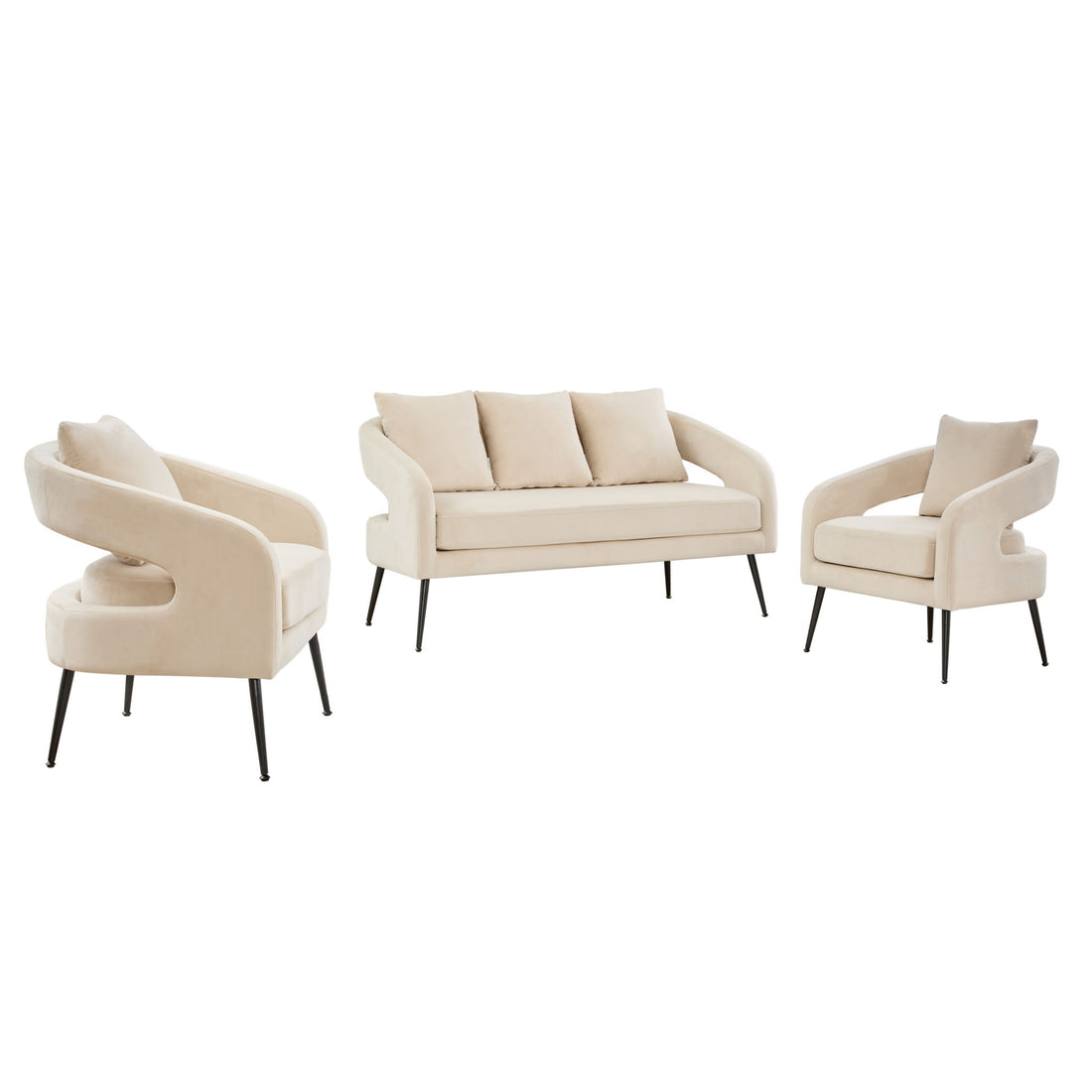 3 Piece Living Room Set, Loveseat &amp; 2 Accent Chairs
