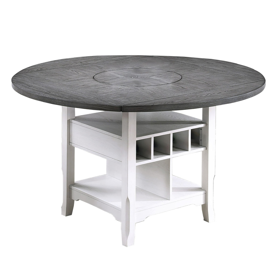 Counter Height Dining Table With Built In Lazy Susan And Storage Shelves