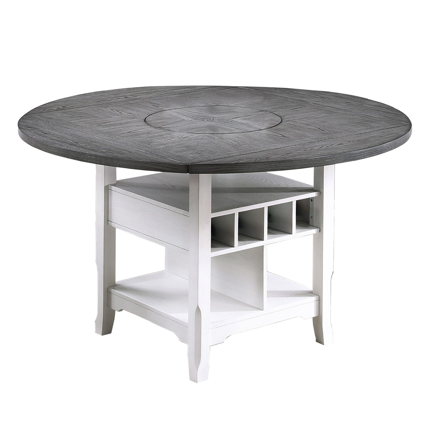 Counter Height Dining Table With Built In Lazy Susan And Storage Shelves