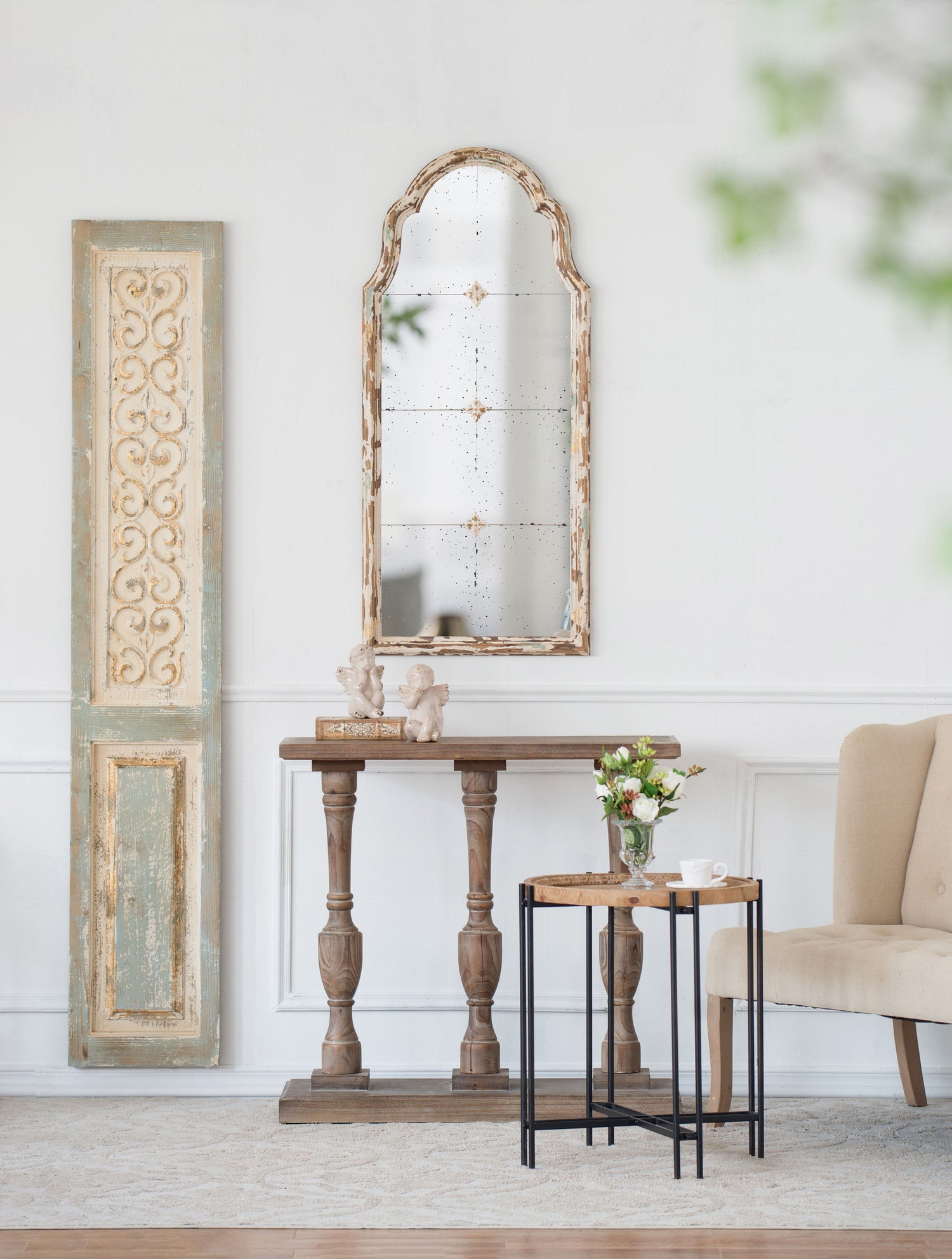 Large Wooden Rectangle Hanging Panel Decorative Wall Sculpture, Carved Wall Art - Beige