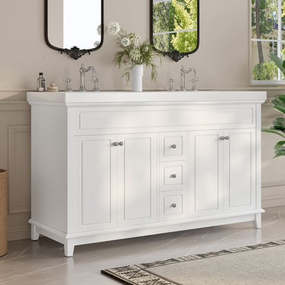 Bathroom Vanity With Double Sinks, 3 Drawers &amp; 4 Doors, Soft Close, All Open Back Design - White