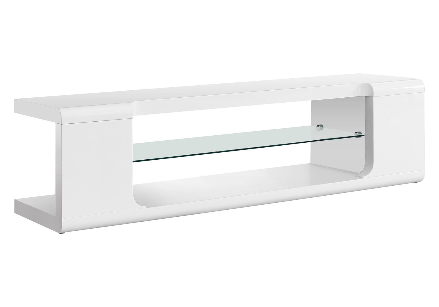 TV Stand, Console, Media Entertainment Center, Storage Shelves, Glossy Contemporary &amp; Modern - White