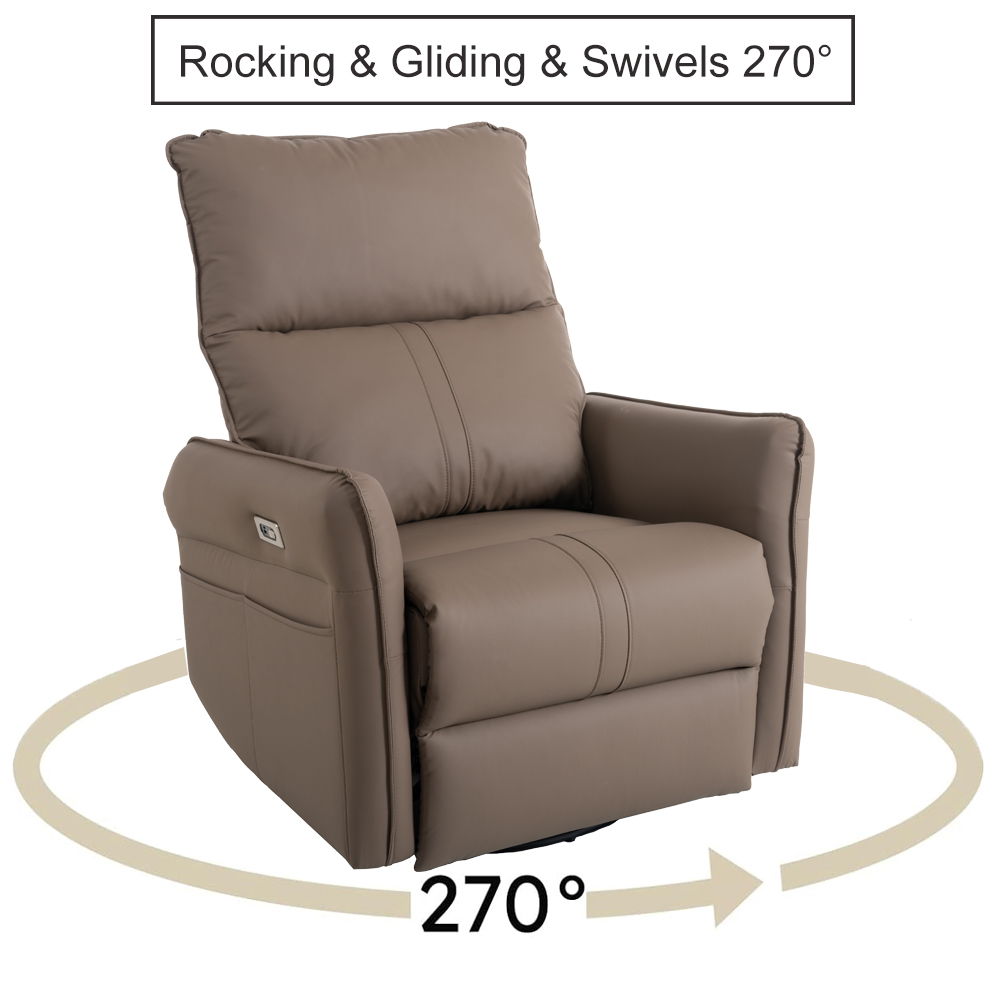 29.92&quot; 270 Power Swivel Rocker Recliner Chair, Electric Glider Reclining Sofa With USB Ports, Power Swivel Glider, Rocking Chair Nursery Recliners For Living Room Bedroom