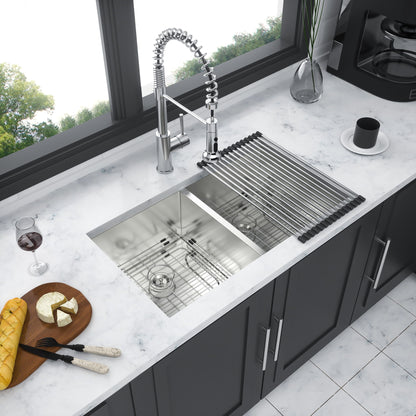 16 Gauge Undermount Double Bowl Kitchen Sink With 9&quot; Deep Bowls - Brushed Nickel