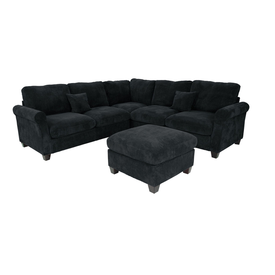 Modern Sectional Set With Corner Wedge, Loveseat, Ottoman &amp; 2 Pillows