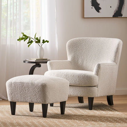Boucle Fabric Upholstered Living Room Set With Tapered Legs - Cream - Cream
