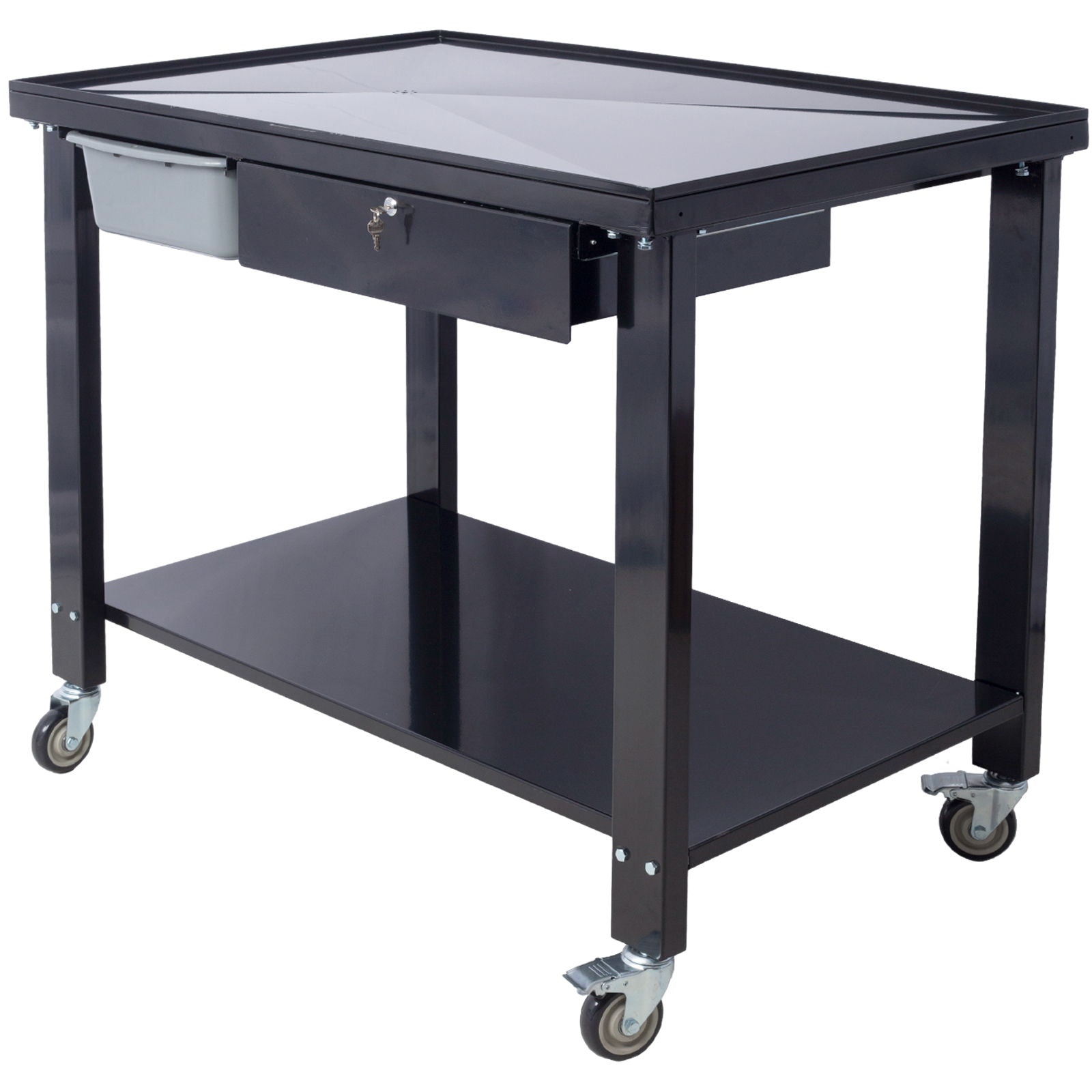 Transmission Teardown Work Station 1 / 2 Ton Capacity Sloping Drain Table Locking Drawer Removable Drain Basin Full-Width Lower Shelf Four 4&quot; Caster Wheels