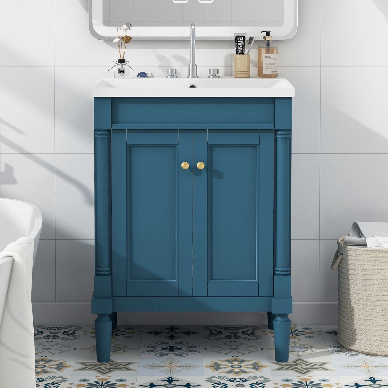 Bathroom Vanity With Top Sink, 2-Tier Modern Bathroom Storage Cabinet