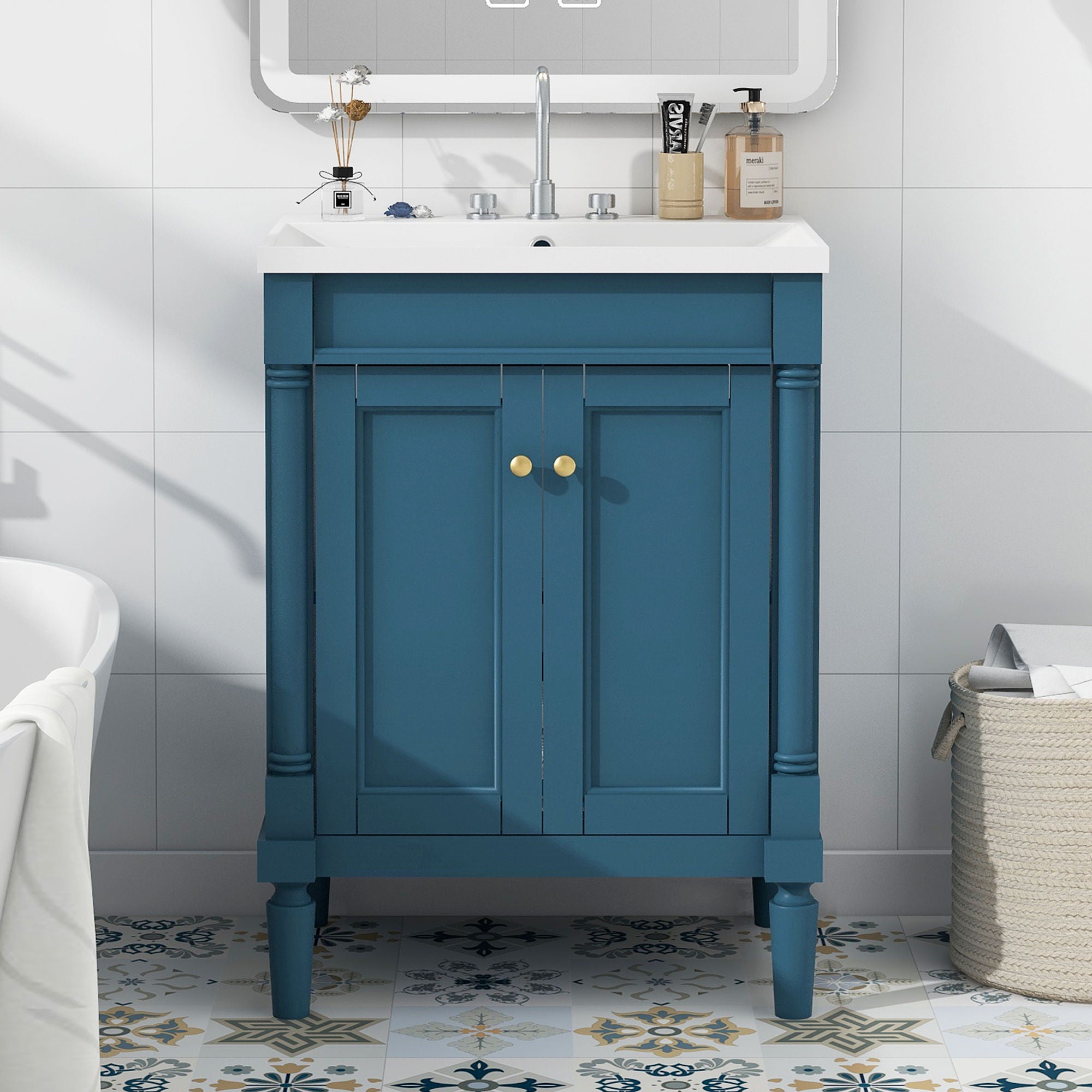 Bathroom Vanity With Top Sink, 2-Tier Modern Bathroom Storage Cabinet